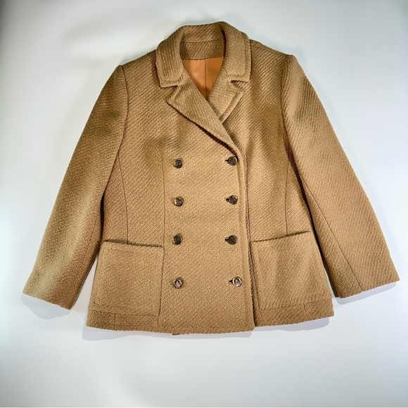 Bardley vintage wool blend peacoat tailored double breasted camel coat medium - Picture 2 of 15
